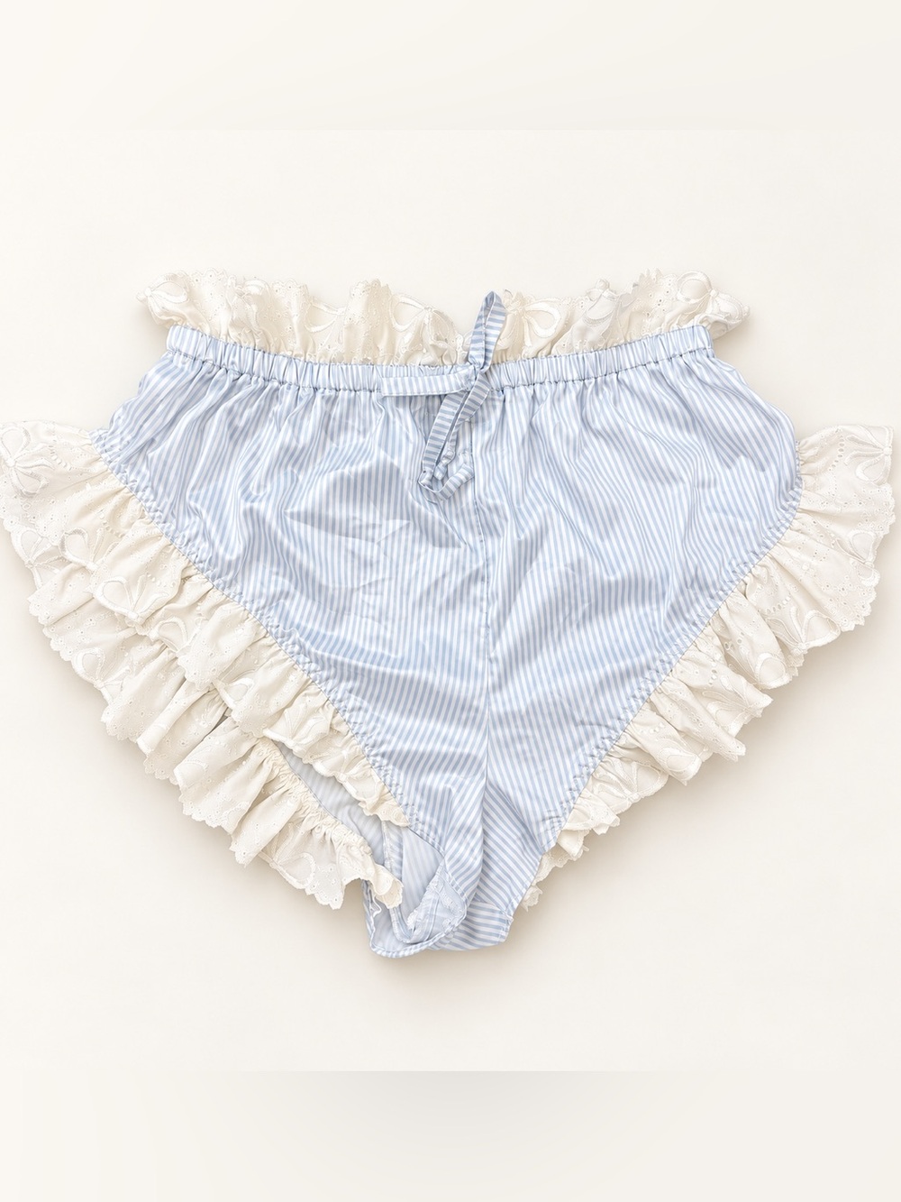 FOR LOVE & LEMONS Satin Striped Ruffle Bloomer Lingerie Panty Pajama Shorts